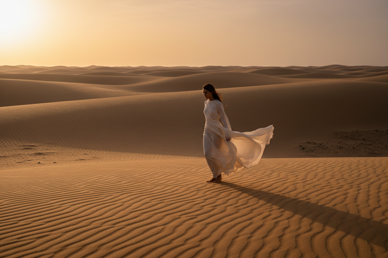 Een vrouw lopen in de woestijn 